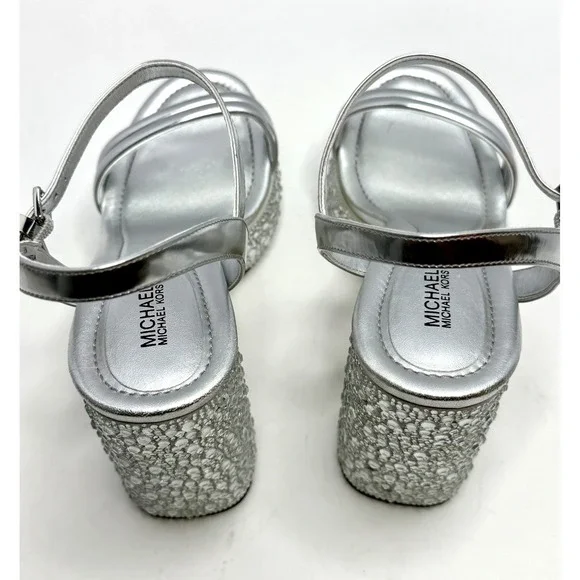 Michael Michael Kors Laci Ankle-Strap Platform Sandals Silver Size 10 NWT/BOX - Picture 8 of 9